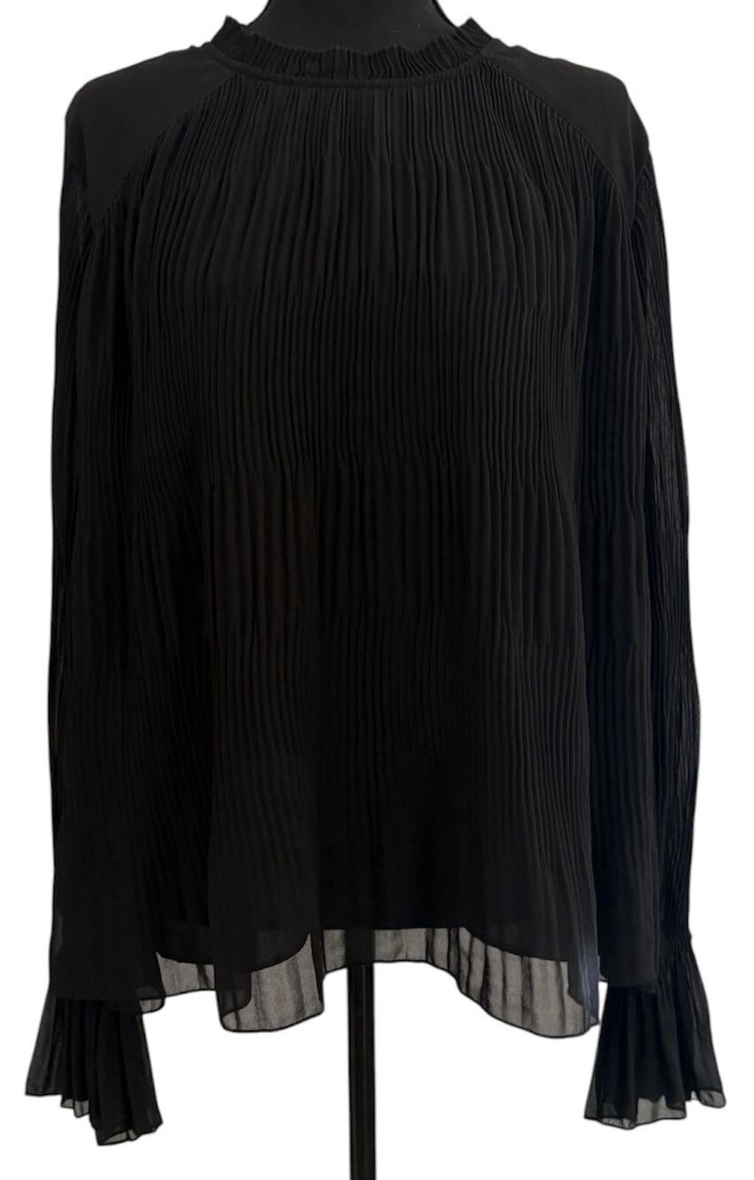 DR2 Black Belen Plisse Overlay Keyhole Neck Blouse Size XL